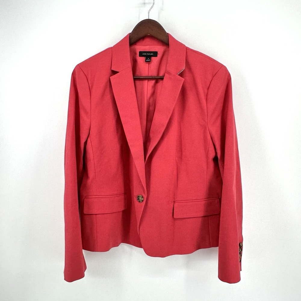 Ann Taylor Womens Coral Pink Single Button Blazer Jacket Sz 18 Tailored Stretch